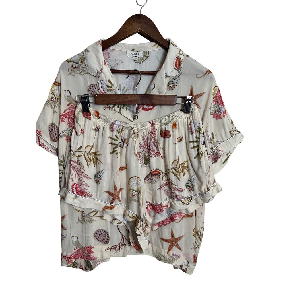 Fable England Ocean Life Short Pajama Set size Medium Viscose Lounge Sleepwear